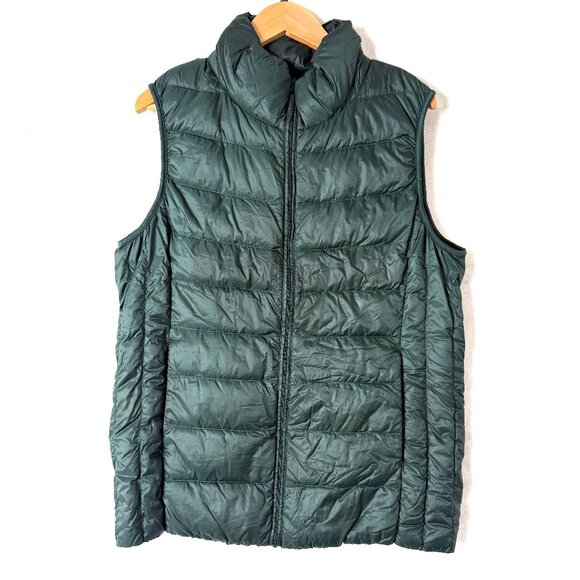 UNIQLO Ultra Light Down Filled Packable Full Zip Softshell Vest Womens S Green - Picture 1 of 8